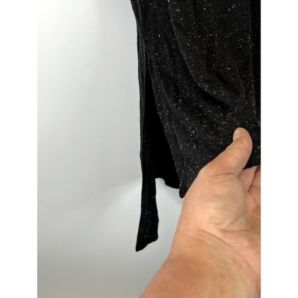 Free People Black Oversized Short Embroidered Sleeves Scoop Neck Tee SZ S - Picture 6 of 10